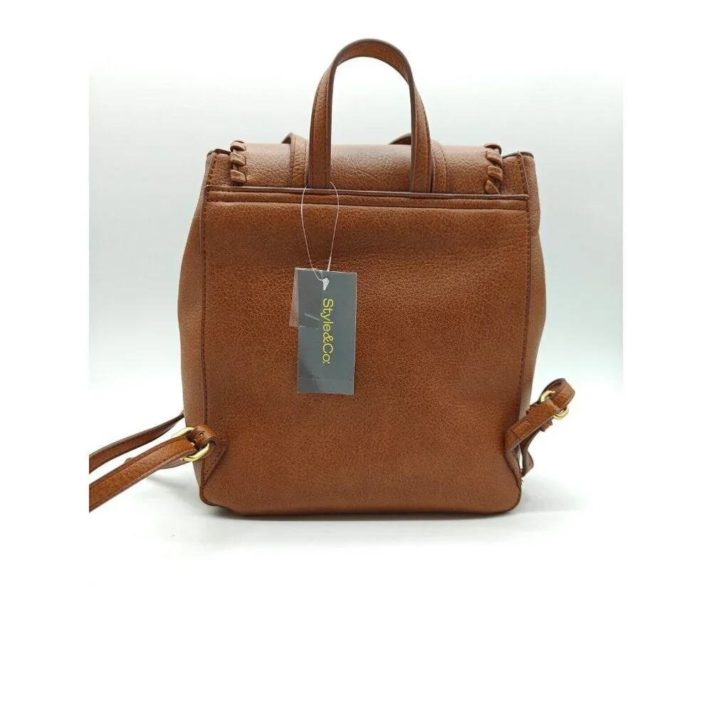 STYLE & CO Whip-Stitch faux-leather soft medium women's backpack - Tortoise/Tan
